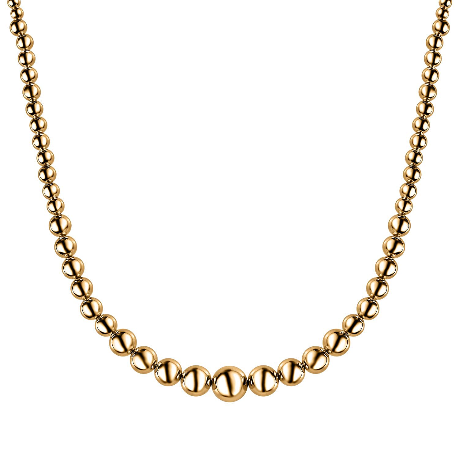 Artisan Crafted Graduated Beaded Necklace in 14K Yellow Gold Over Sterling Silver 17.85 Grams 20 Inches