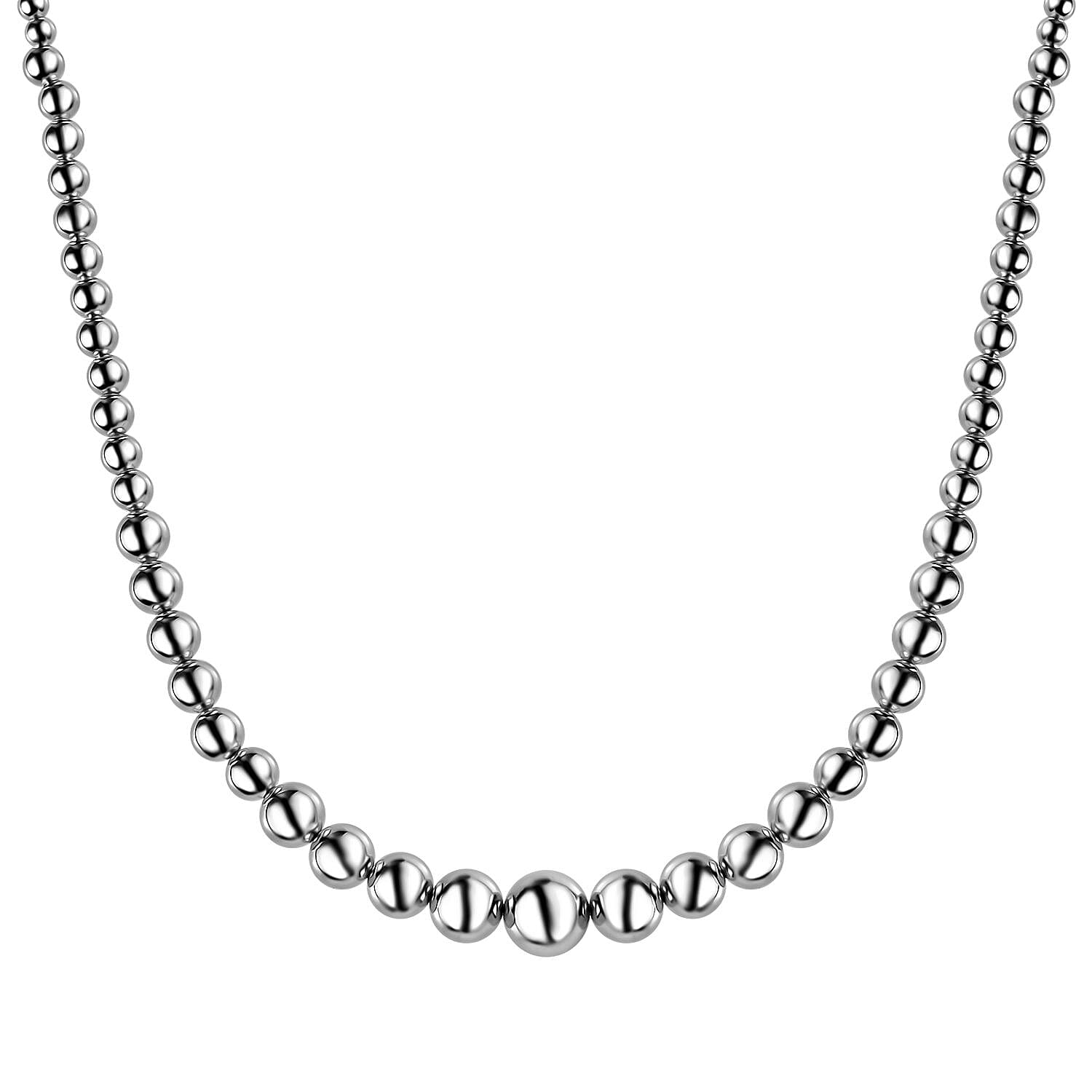 Artisan Crafted Graduated Beaded Necklace in Platinum Over Sterling Silver 17.85 Grams 20 Inches