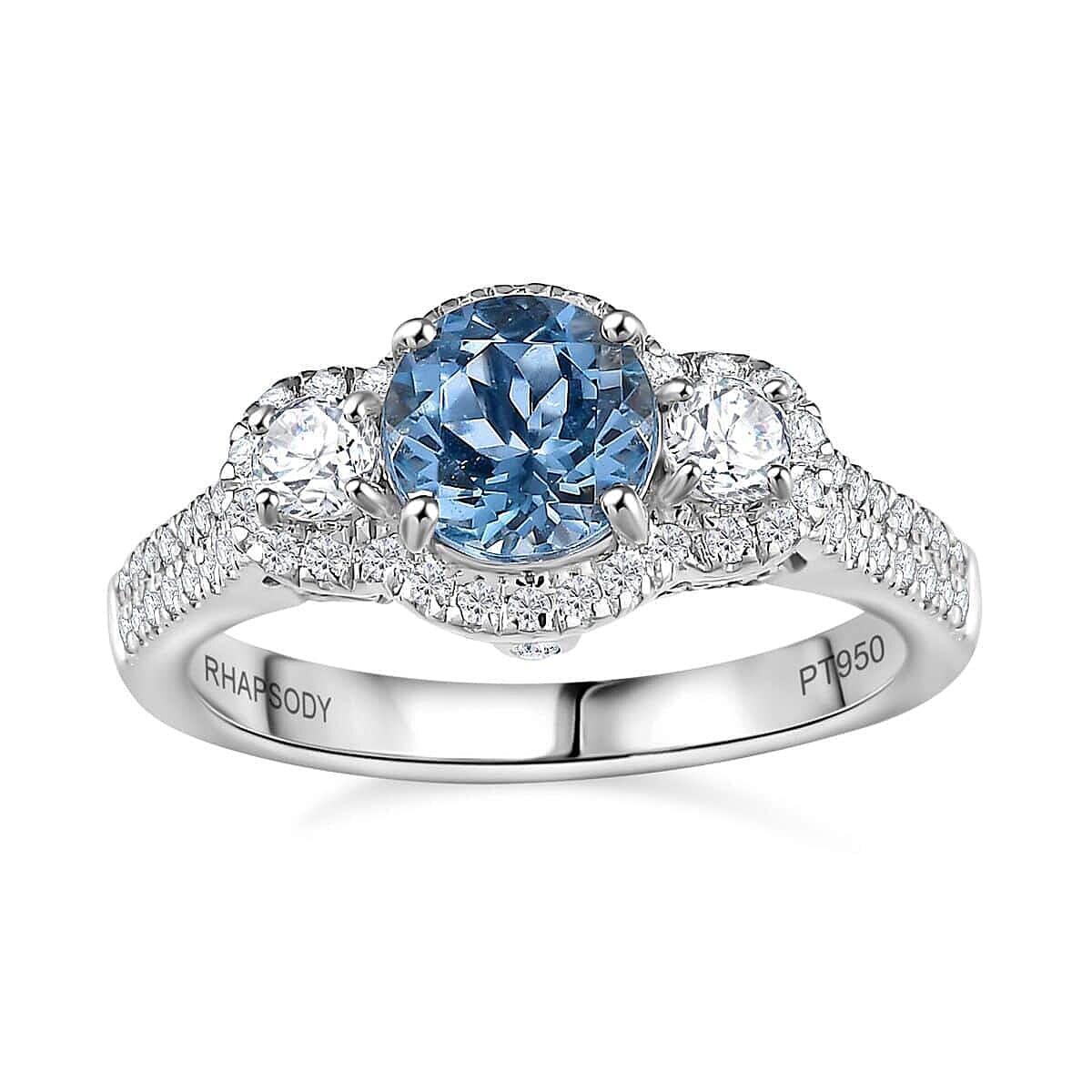 Certified & Appraised Rhapsody 950 Platinum AAAA Santa Maria Aquamarine, Diamond (E-F, VS2) (0.58 cts) Ring (Size 6.0) (6.25 g) 1.48 ctw