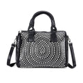 Black Faux Leather Crocodile Embossed Rhinestone Crossbody Bag (12.2"x6.7"x9") with Shoulder Strap - Sticky add to cart bar