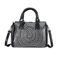 Black Faux Leather Crocodile Embossed Rhinestone Crossbody Bag (12.2"x6.7"x9") with Shoulder Strap