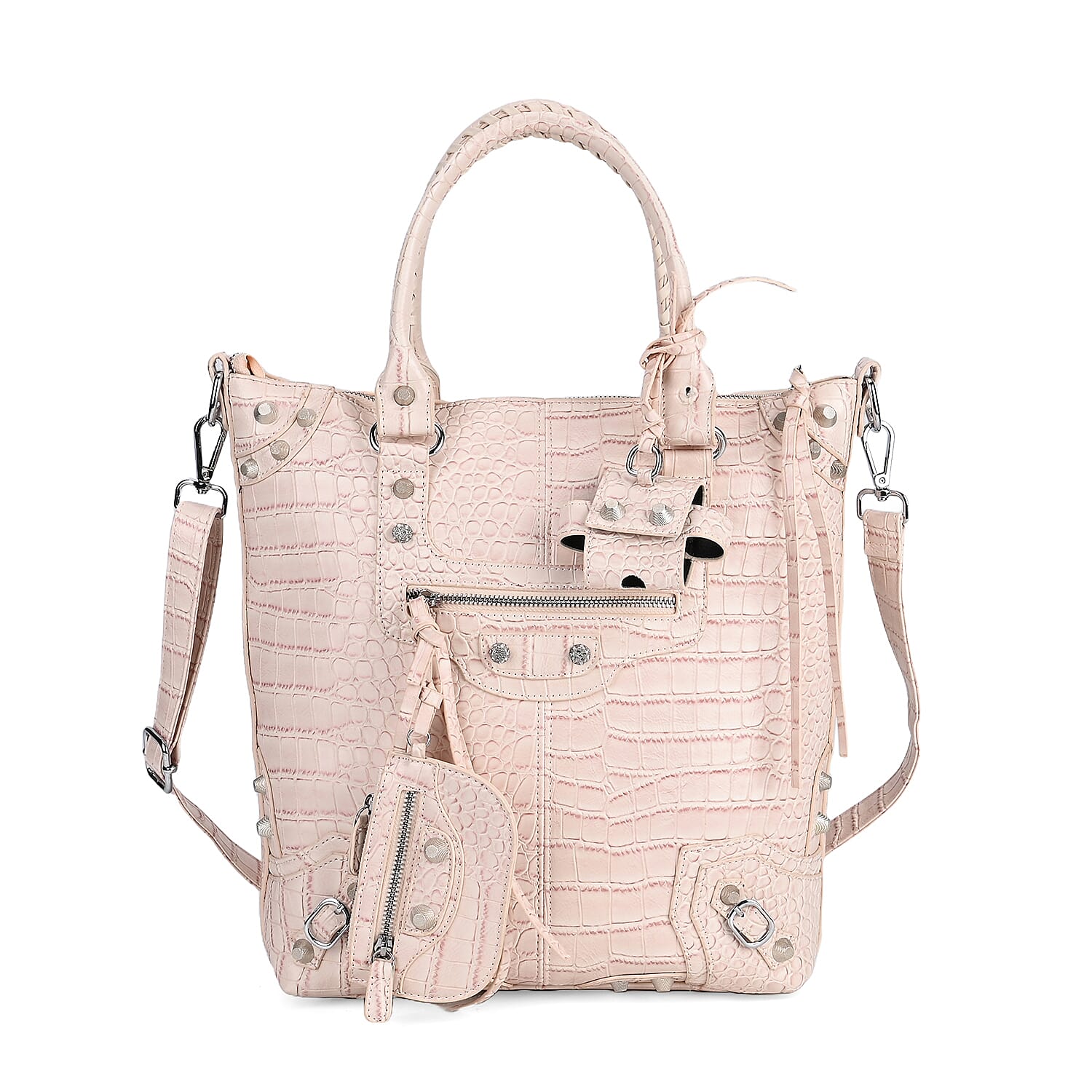 Off- White Crocodile Embossed Faux Leather Crossbody Bag (11.6"x4.5"x13.6") with (51") Long Shoulder Strap