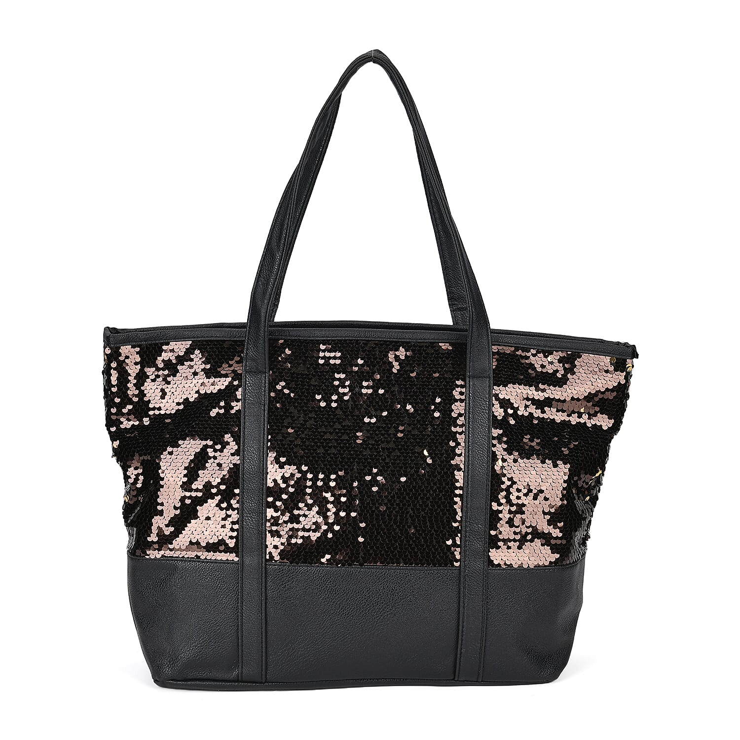 Radiant Bronze to Gold Sequin and Faux Leather Tote Bag (18"x5.7"x11.5")