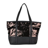 Radiant Bronze to Gold Sequin and Faux Leather Tote Bag (18"x5.7"x11.5")