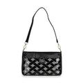 Black Checked Pattern Faux Leather Crossbody Bag (10.2"x3.9"x5.9") with Shoulder Strap (51") - Sticky add to cart bar