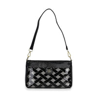 Black Checked Pattern Faux Leather Crossbody Bag (10.2"x3.9"x5.9") with Shoulder Strap (51")