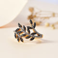 Karis Green and White Diamond Accent Bypass Leaf Ring in 18K Yellow Gold Plated - Sticky add to cart bar