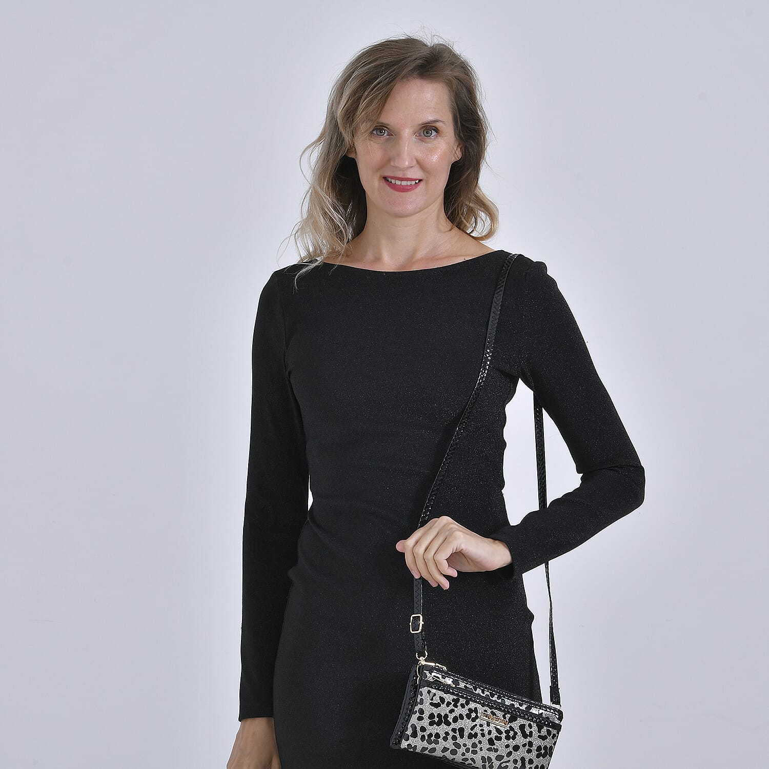 Silver Leopard Pattern Faux Leather Crossbody Bag (8.7"x4.7") with Shoulder Strap (51")
