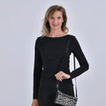 Silver Leopard Pattern Faux Leather Crossbody Bag (8.7"x4.7") with Shoulder Strap (51") - Sticky add to cart bar