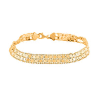 Italian 6.8mm Two-Strand Mirror with Popcorn Frams Bracelet in 14K Yellow Gold (7.50 In) 4 Grams