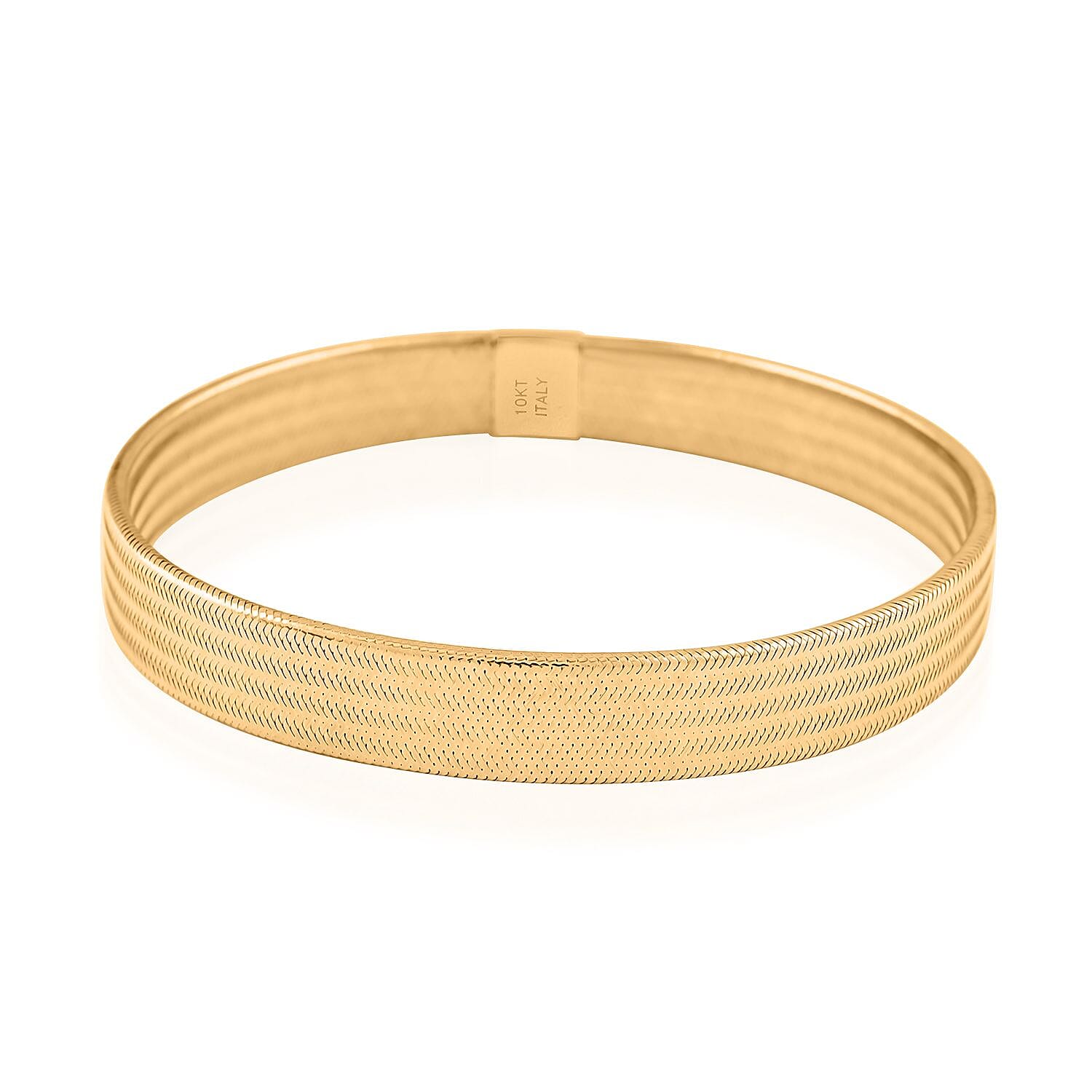 Italian 8.6mm Flat Mesh Stretch Bangle Bracelet in 10K Yellow Gold 2.23 Grams