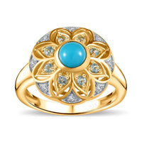 Sleeping Beauty Turquoise and Multi Gemstone 0.85 ctw Ring in 18K Vermeil Yellow Gold Over Sterling Silver (Size 9.0)