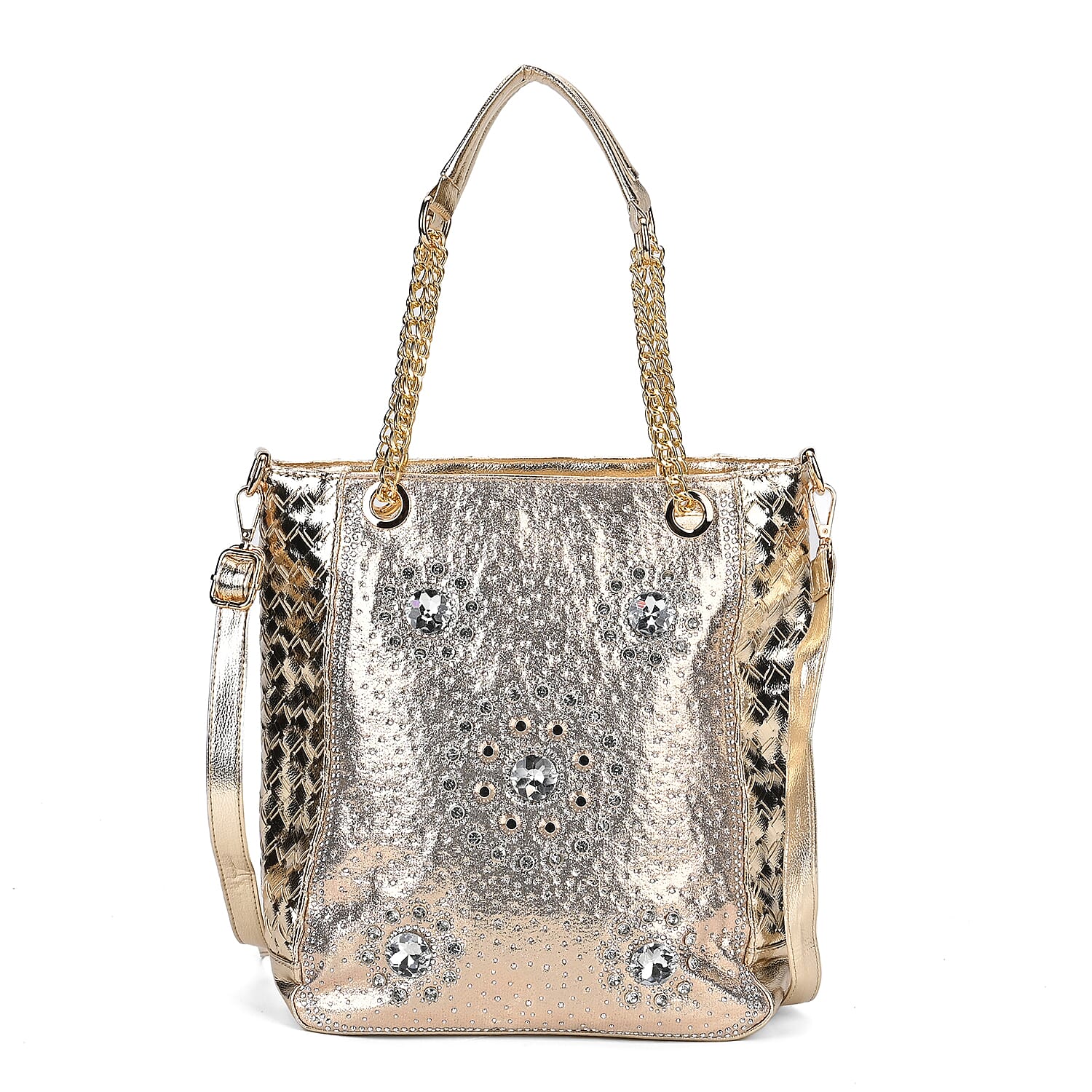 Gold Fashionable Spacious Crystal Tote Bag (10.4"x4.9"x12.6")