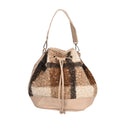Beige with Checker Pattern Faux Fur Bucket Crossbody Bag (8.7"x7"x9.8") - Sticky add to cart bar