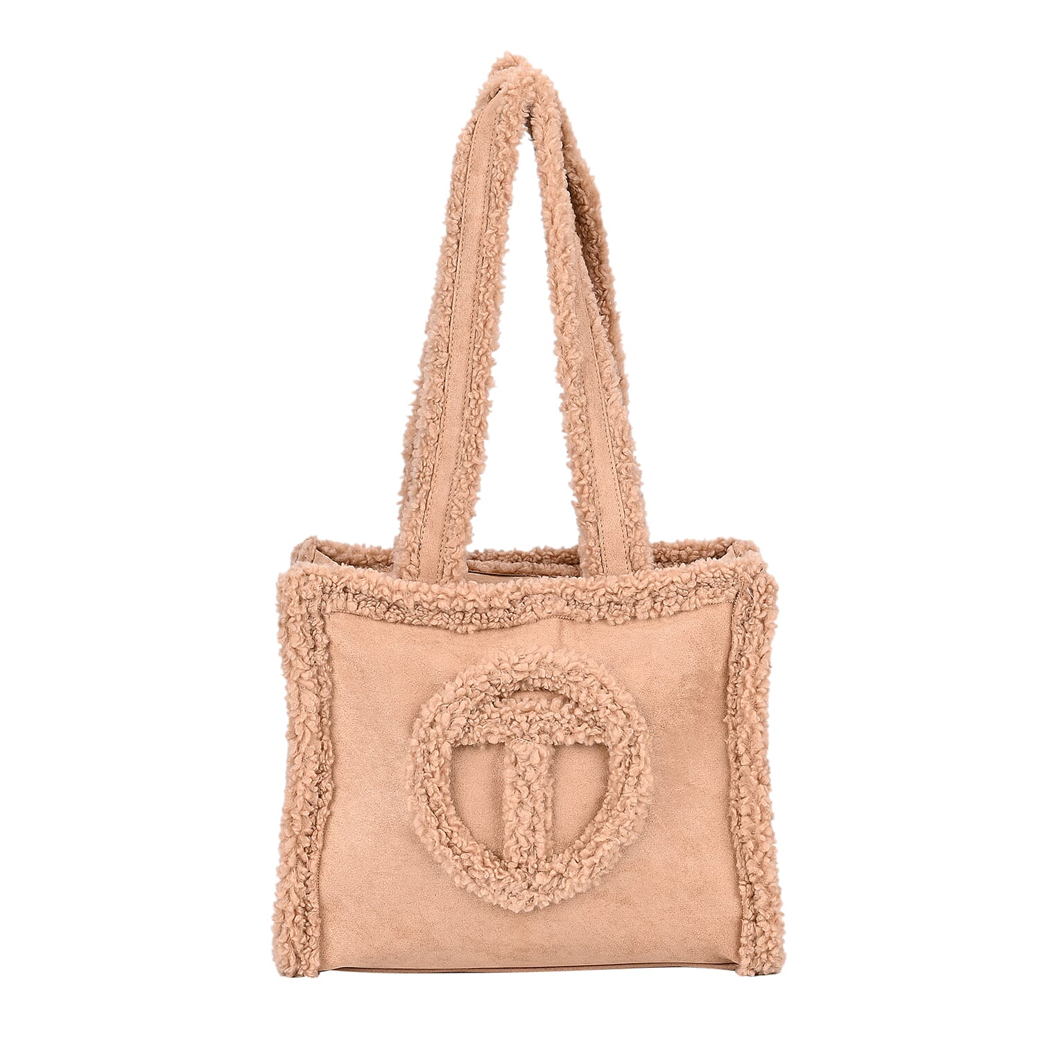 Brown Faux Fur Plush Fashionable Spacious Tote Bag (12.4"x4.7"x11.8")