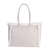 Beige Faux Fur Plush Tote Bag (16.5"x7.9"x14.6")