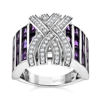 GP African Amethyst, White Zircon Ring in Rhodium Over Sterling Silver (Size 10.0) 3.85 ctw