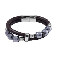 Terahertz and Leather Cord Men's Bracelet in Stainless Steel (8.50 In) 100.00 ctw