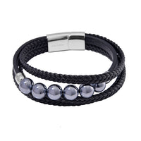 Terahertz Beaded and Leather Cord Men's Bracelet 50.00 ctw
