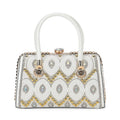 Silver Crystal and Pearl Faux Leather Tote Bag (12.2"X5.3"x7") with Handle Drop (6.5") - Sticky add to cart bar