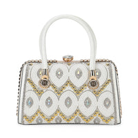 Silver Crystal and Pearl Faux Leather Tote Bag (12.2"X5.3"x7") with Handle Drop (6.5")
