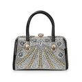 Silver Crystal and Pearl Faux Leather Tote Bag (12.2"X5.3"x7") with Handle Drop (6.5") - Sticky add to cart bar