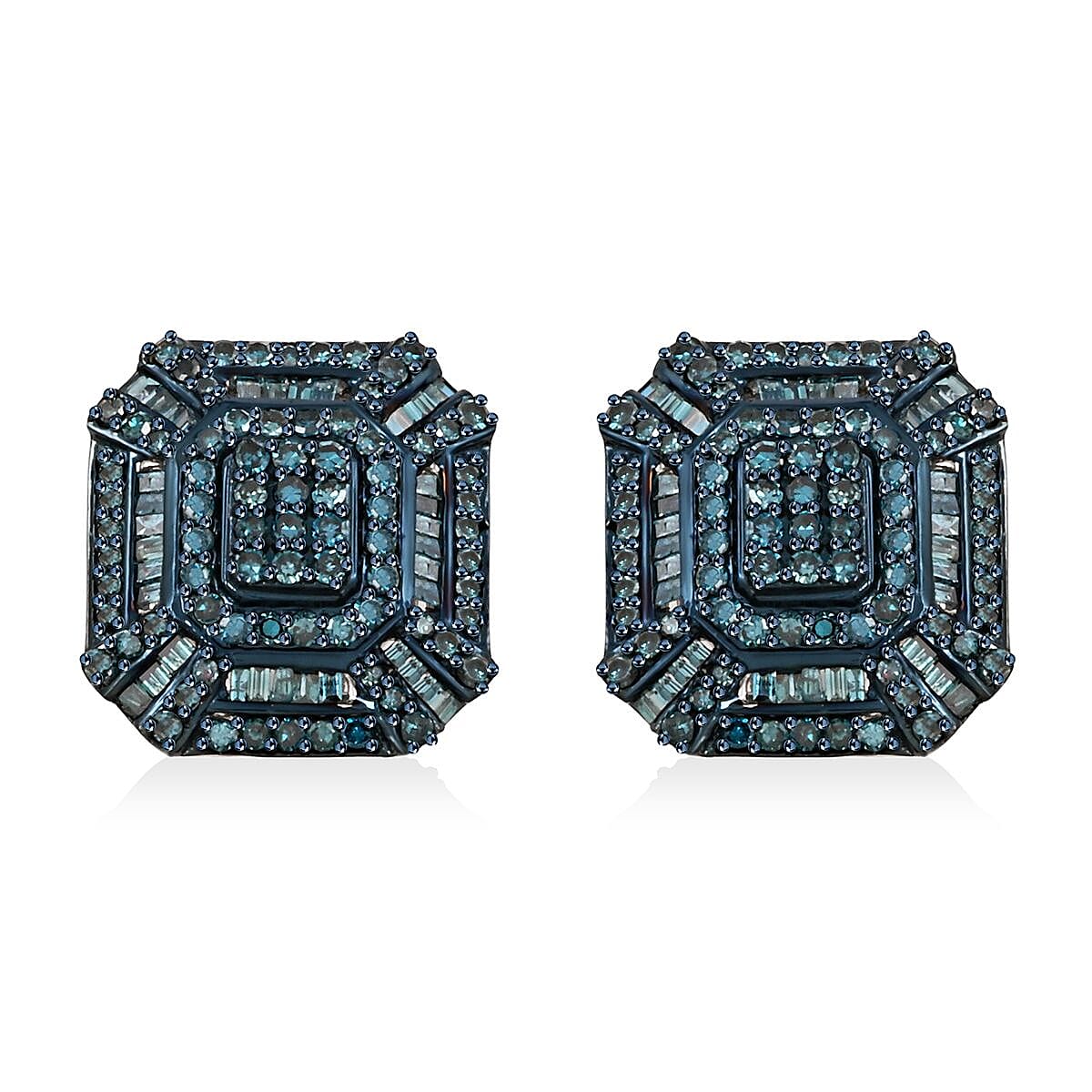 Blue Diamond (IR) Earrings in Platinum Over Sterling Silver 1.50 ctw