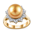 South Sea Golden Pearl 9-11mm, Diamond Cocktail Ring in 18K Vermeil YG Over Sterling Silver (Size 9.0) 0.30 ctw - Sticky add to cart bar