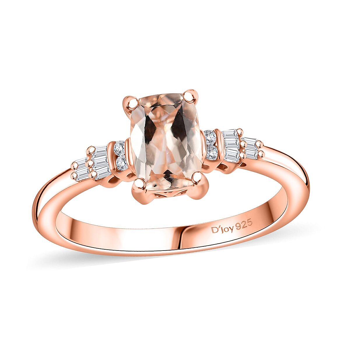 Premium Marropino Morganite, Diamond Ballerina Ring in 18K Vermeil RG Over Sterling Silver (Size 10.0) 0.90 ctw
