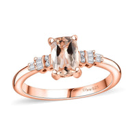 Premium Marropino Morganite, Diamond Ballerina Ring in 18K Vermeil RG Over Sterling Silver (Size 10.0) 0.90 ctw