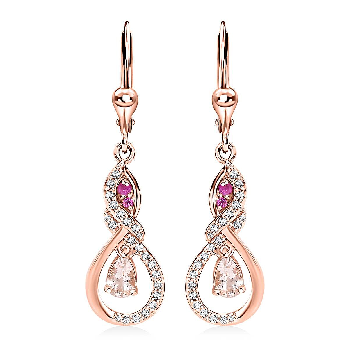 D'Joy Premium Marropino Morganite and Multi Gemstone 1.30 ctw Infinity Love Earrings in 18K Vermeil Rose Gold Over Sterling Silver
