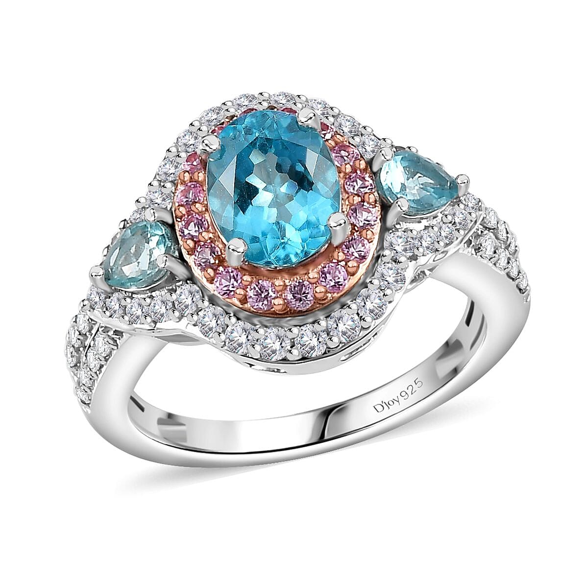 Betroka Blue Apatite, Multi Gemstone Ring in Rhodium Over Sterling Silver (Size 7.0) 2.50 ctw