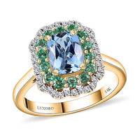 Certified & Appraised Luxoro 14K Yellow Gold AAA Santa Maria Aquamarine, Boyaca Colombian Emerald, Diamond (I2) (0.27 cts) Ring (Size 6.0) 1.95 ctw