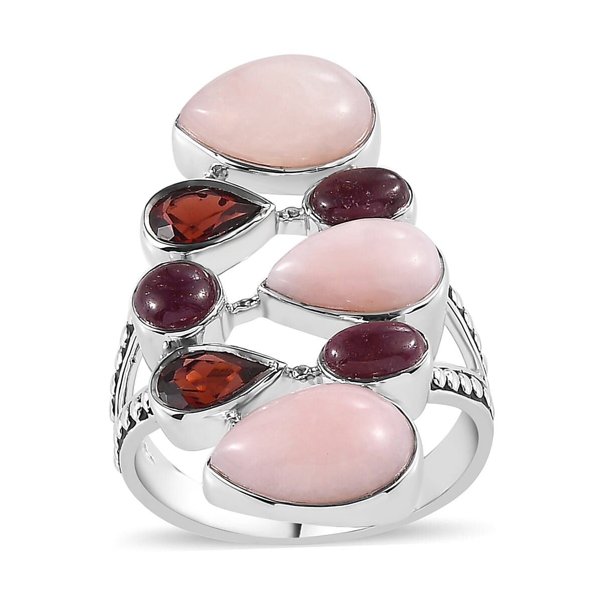 Sajen Silver Peruvian Pink Opal, Multi Gemstone Ring in Rhodium Over Sterling Silver (Size 10.0) 8.40 ctw