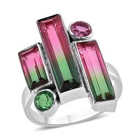 Sajen Silver Watermelon Quartz (Triplet) and Multi Gemstone 6.25 ctw Ring in Rhodium Over Sterling Silver (Size 10.0)