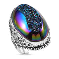 Sajen Silver Forest Window Drusy Quartz Ring in Rhodium Sterling Silver (Size 10.0) 33.50 ctw - Sticky add to cart bar