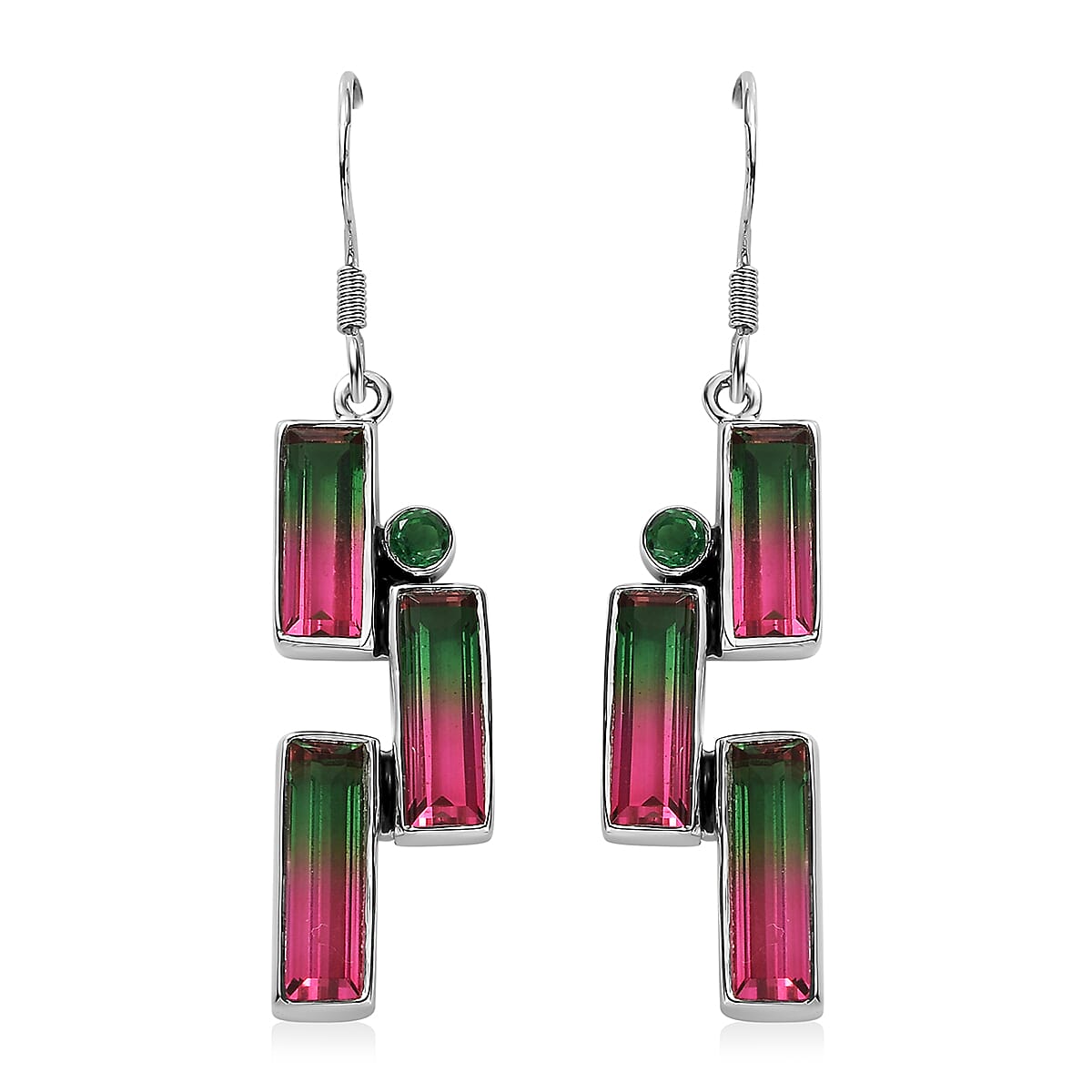 Epic Deal Sajen Silver Watermelon Quartz (Triplet) and Celestial Green Coated Quartz 12.50 ctw Earrings in Rhodium Over Sterling Silver