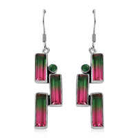 Epic Deal Sajen Silver Watermelon Quartz (Triplet) and Celestial Green Coated Quartz 12.50 ctw Earrings in Rhodium Over Sterling Silver