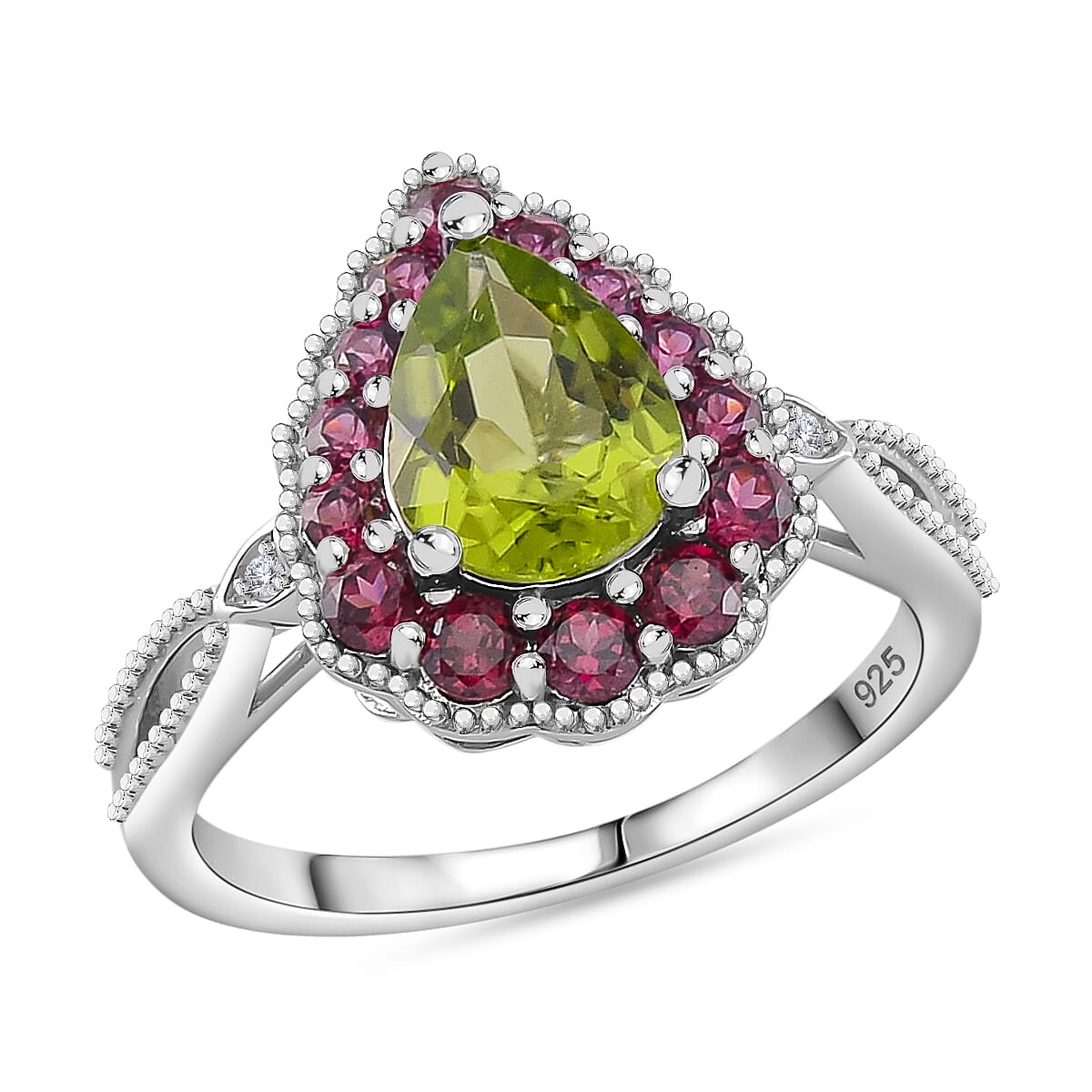 Peridot, Multi Gemstone Ring in Rhodium Over Sterling Silver (Size 10.0) 2.60 ctw