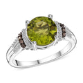 Peridot, Natural Champagne and White Diamond Ring in Rhodium Sterling Silver (Size 10.0) 3.15 ctw - Sticky add to cart bar