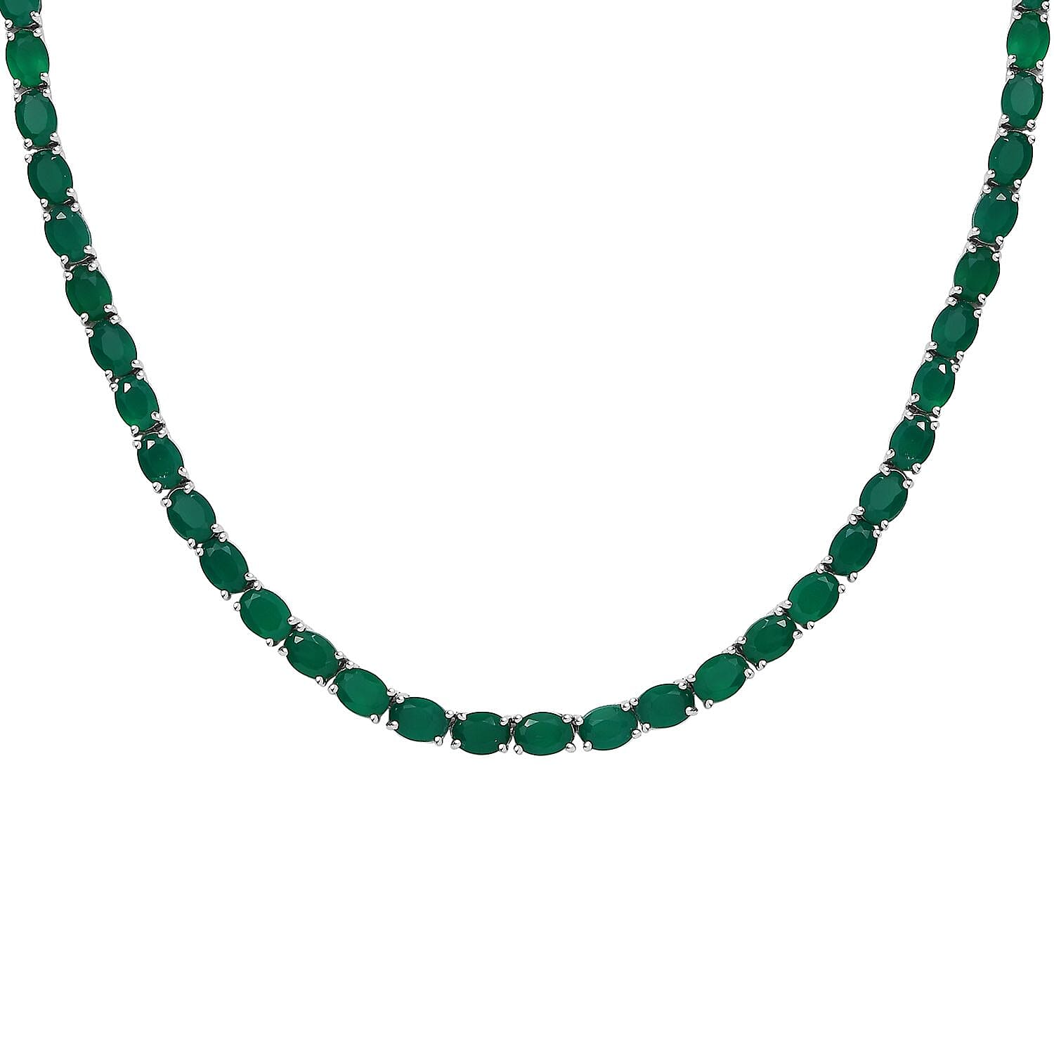 D'Joy Verde Onyx and Thai Black Spinel 54.20 ctw Wolf Necklace in Rhodium Over Sterling Silver 18 Inches