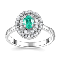 AAA Boyaca Colombian Emerald, Diamond (0.30 cts) Verdant Halo Ring in Rhodium Over Sterling Silver (Size 10.0) 0.60 ctw