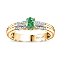 AAA Boyaca Colombian Emerald and White Zircon 0.60 ctw Broad Shank Ring in 18K Vermeil Yellow Gold Over Sterling Silver (Size 6.0)