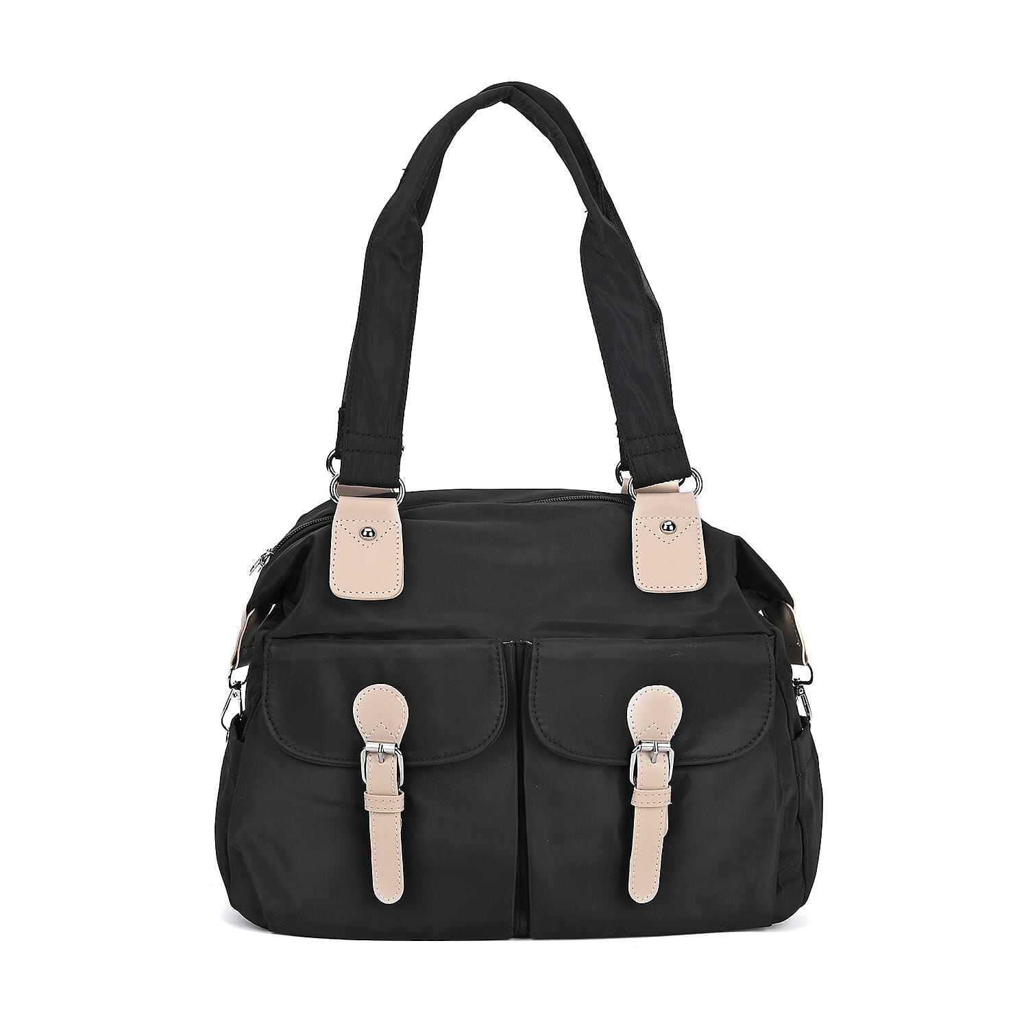 Black Multi-Pocket Crossbody Bag (14.6"x5.5"x12.2") with Adjustable Shoulder Strap