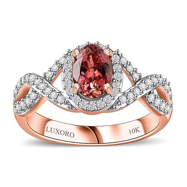 Luxoro AAA Blush Tourmaline and G-H I2 Diamond 1.15 ctw Infinity Halo Ring in 10K Rose Gold