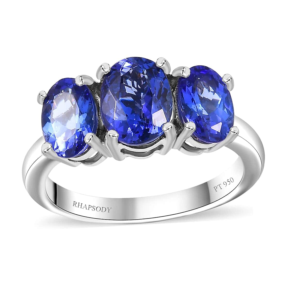 Certified & Appraised Rhapsody AAAA Tanzanite 3.30 ctw 3 Stone Ring in 950 Platinum 5.56 Grams
