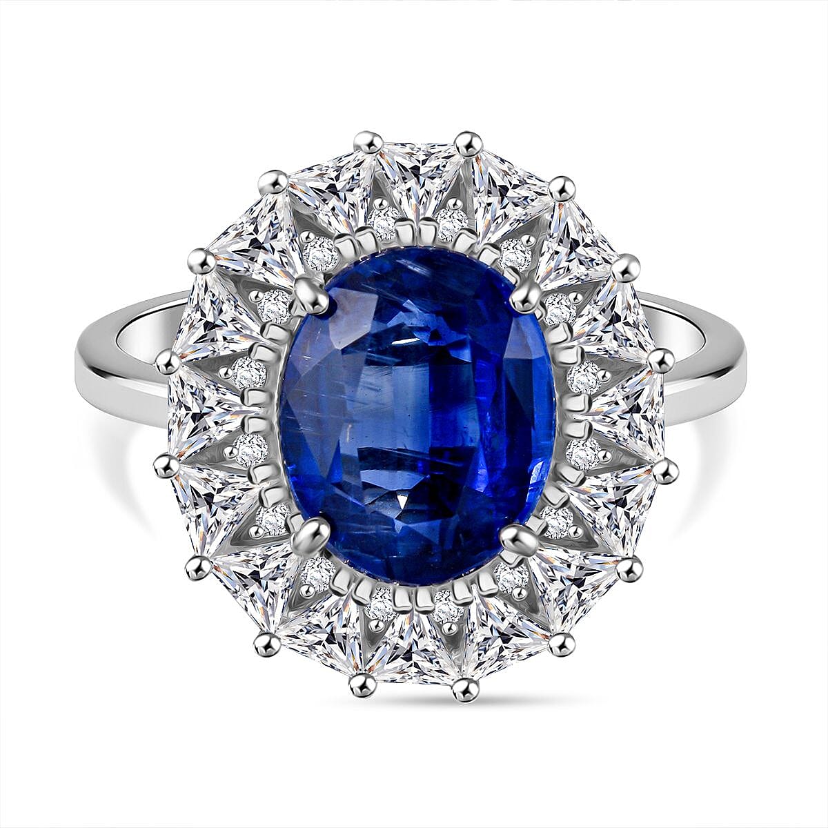 TLV Kyanite, White Topaz Ring in Rhodium Over Sterling Silver (Size 8.0) 6.85 ctw