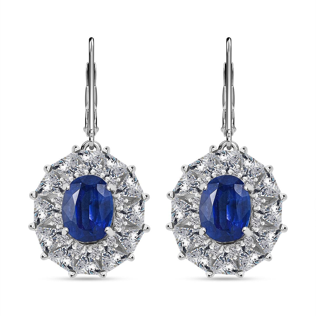 TLV Kyanite, White Topaz Earrings in Rhodium Over Sterling Silver 6.85 ctw