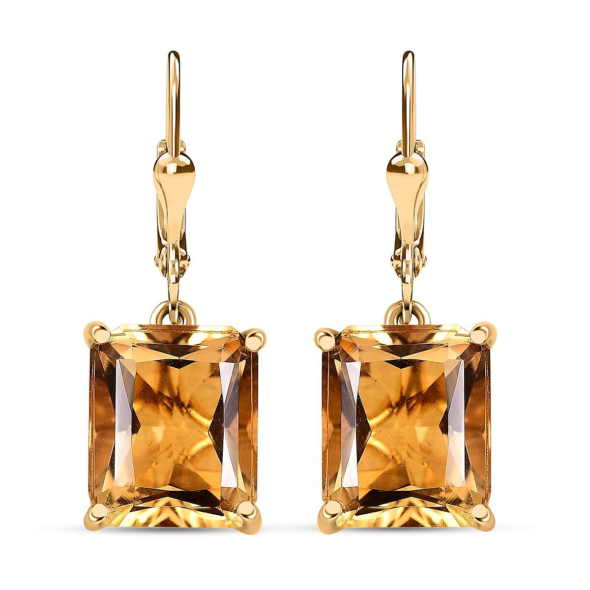 TLV Radiant Cut Brazilian Citrine Lever Back Earrings in 18K Vermeil YG Over Sterling Silver 11.25 ctw
