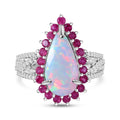 TLV AAA Ethiopian Welo Opal (Pear), Niassa Ruby (FF), White Zircon Ring in Rhodium Over Sterling Silver (Size 10.0) 4.00 ctw - Sticky add to cart bar